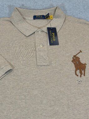 Polo Ralph Lauren Men's Mesh Polo Shirt 2XLT Tall Beige Leather Big Pony NWT